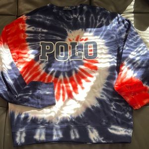 🇺🇸NWOT POLO RED, WHITE, AND BLUE TIE DIE CREW NECK SUMMER SWEATER🇺🇸